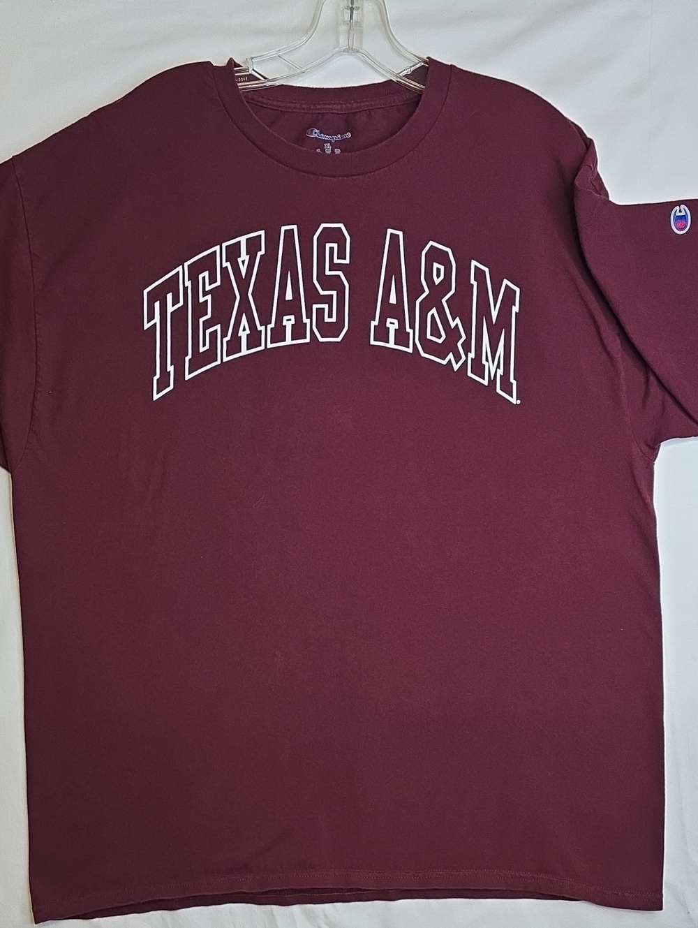 Champion Texas A&M Maroon Shirt Sleeve Tee with White Collegiate Print